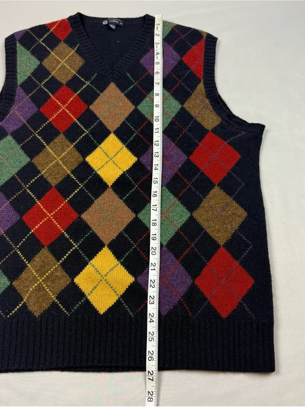 J. Crew Mens Argyle Sweater Vest Sz Medium Lambswool Navy/Multicolor A8